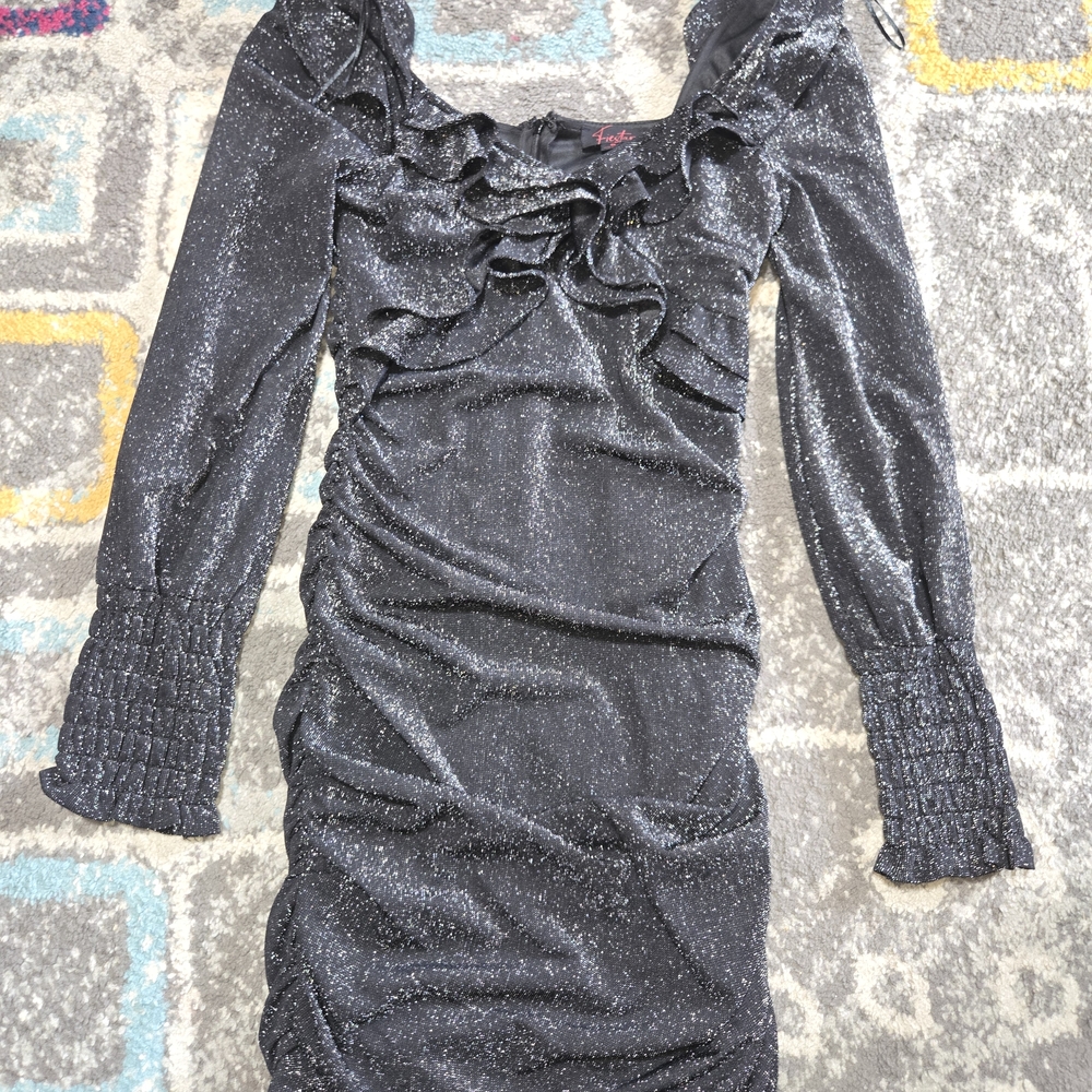 Fiestar Women's Bodycon Dress Ruched Long Sleeve Size Small Prom Glitter